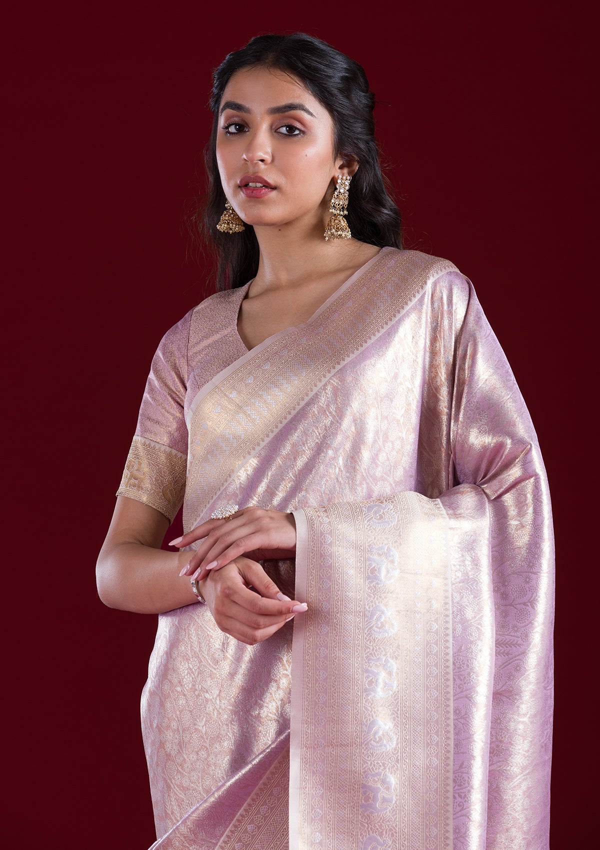 Mauve Zariwork Art Silk Saree-Koskii