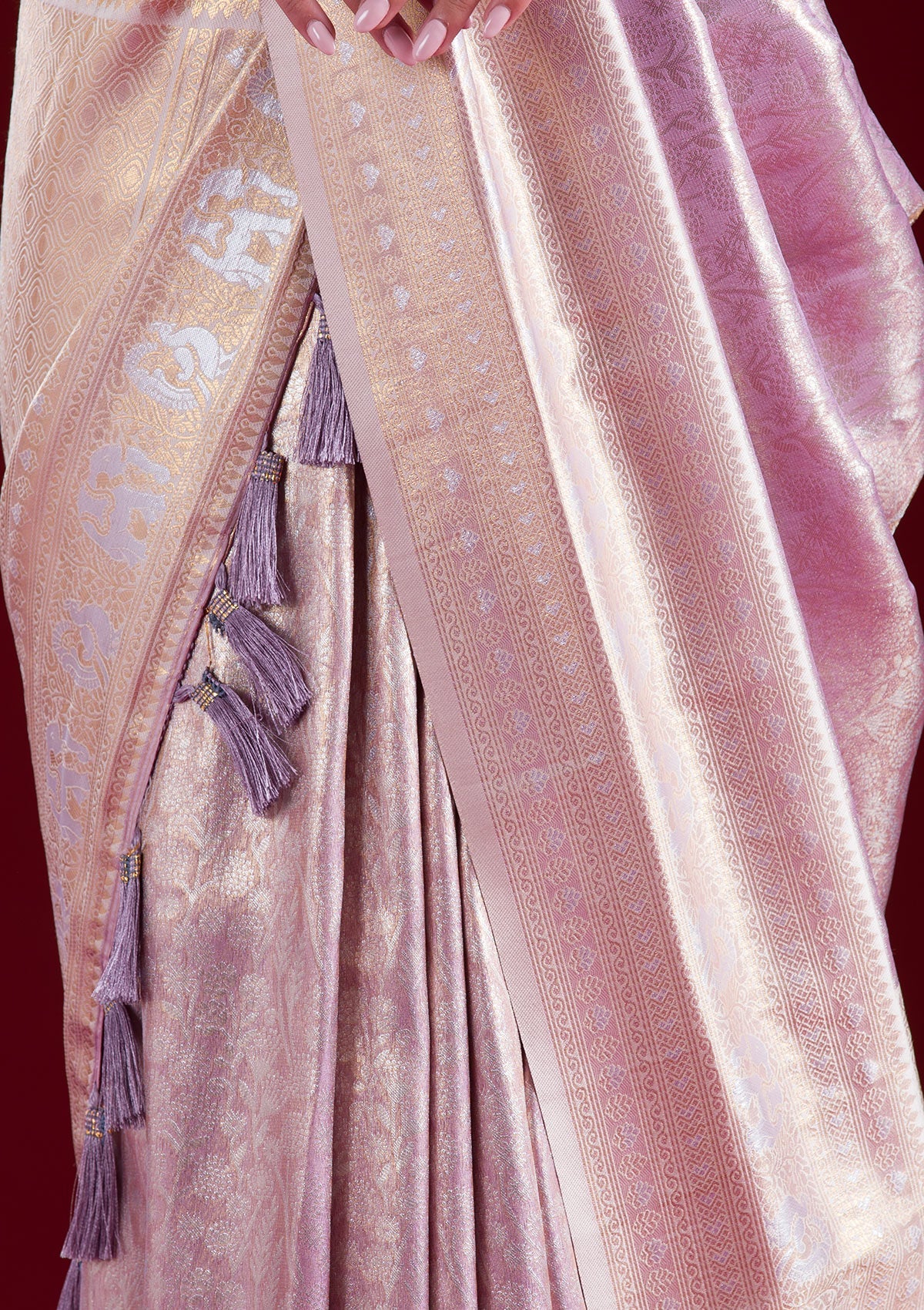 Mauve Zariwork Art Silk Saree-Koskii