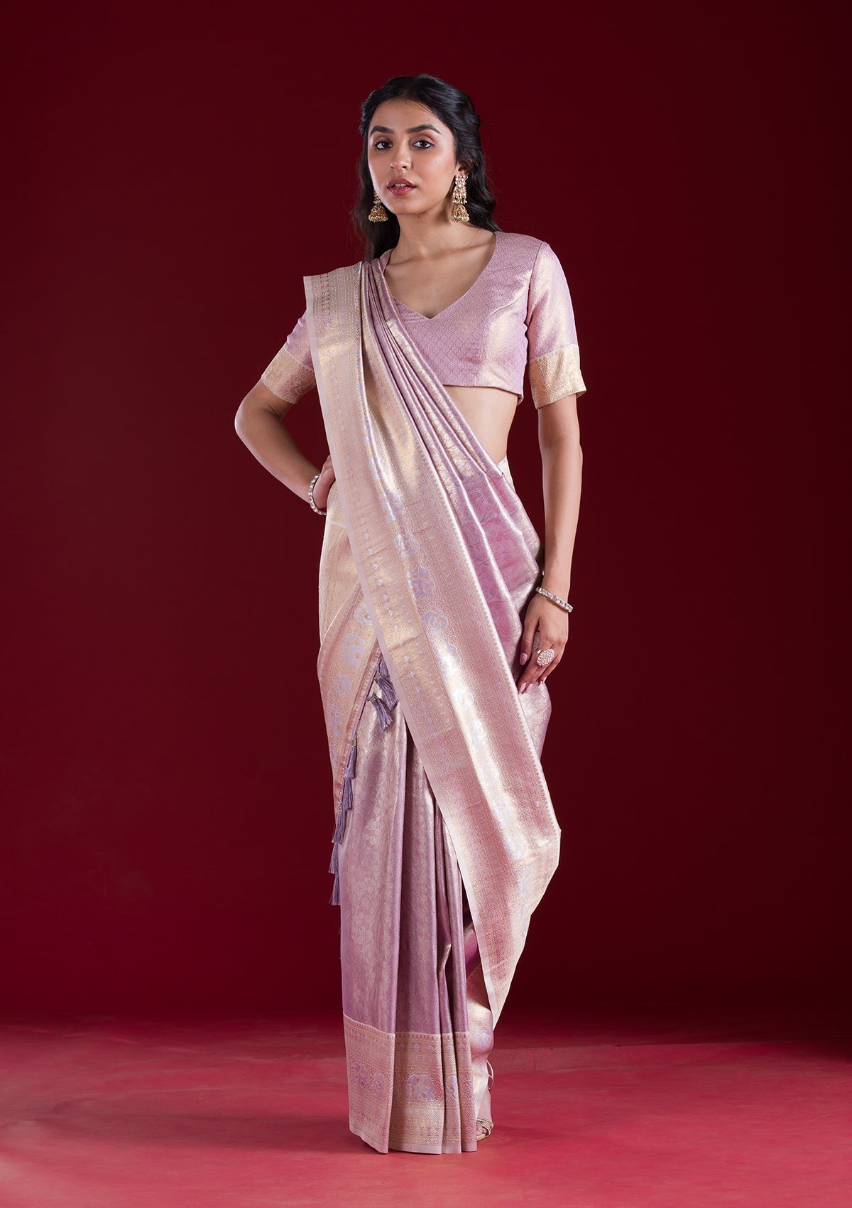 Mauve Zariwork Art Silk Saree-Koskii