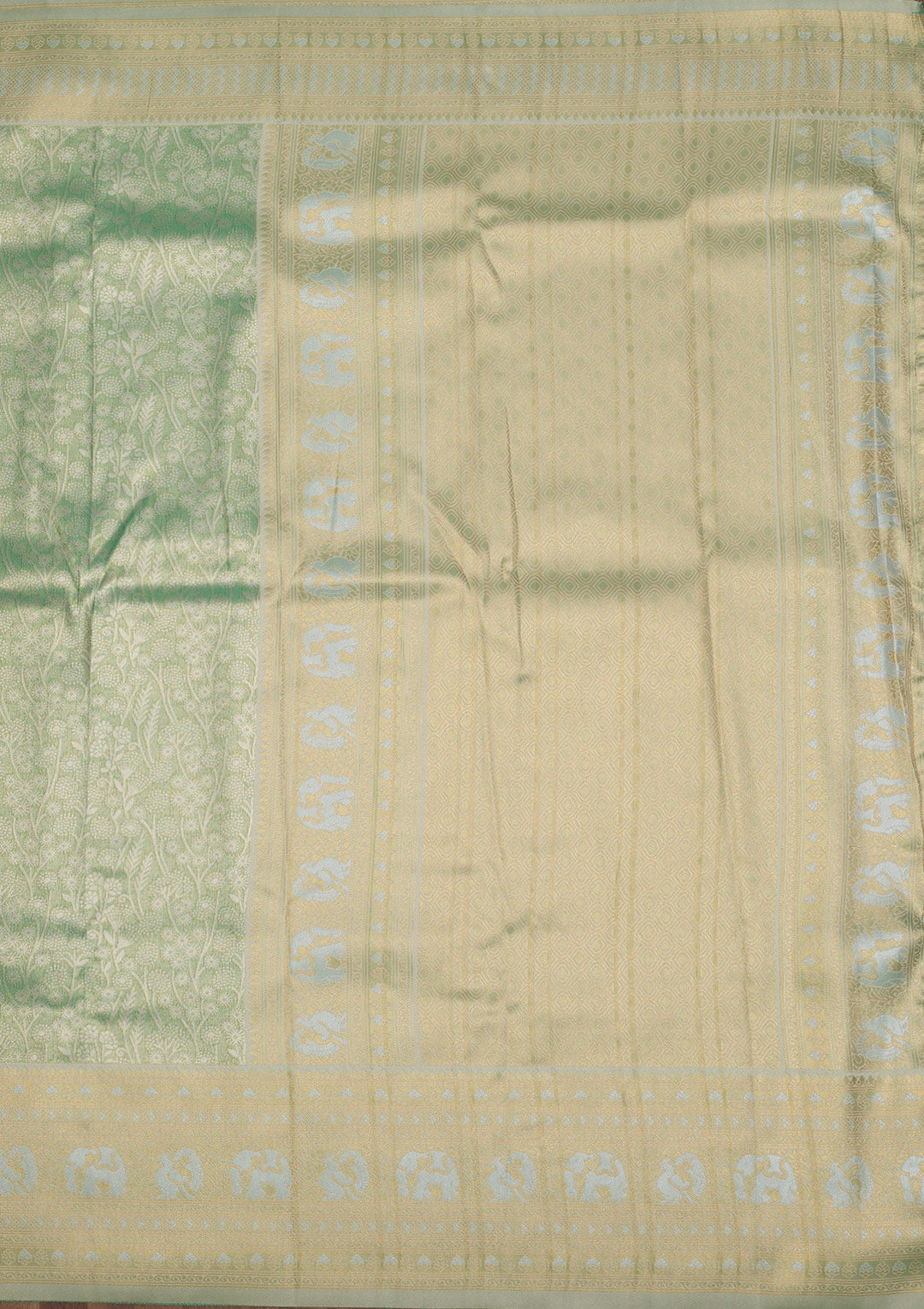 Sea Green Zariwork Art Silk Saree-Koskii
