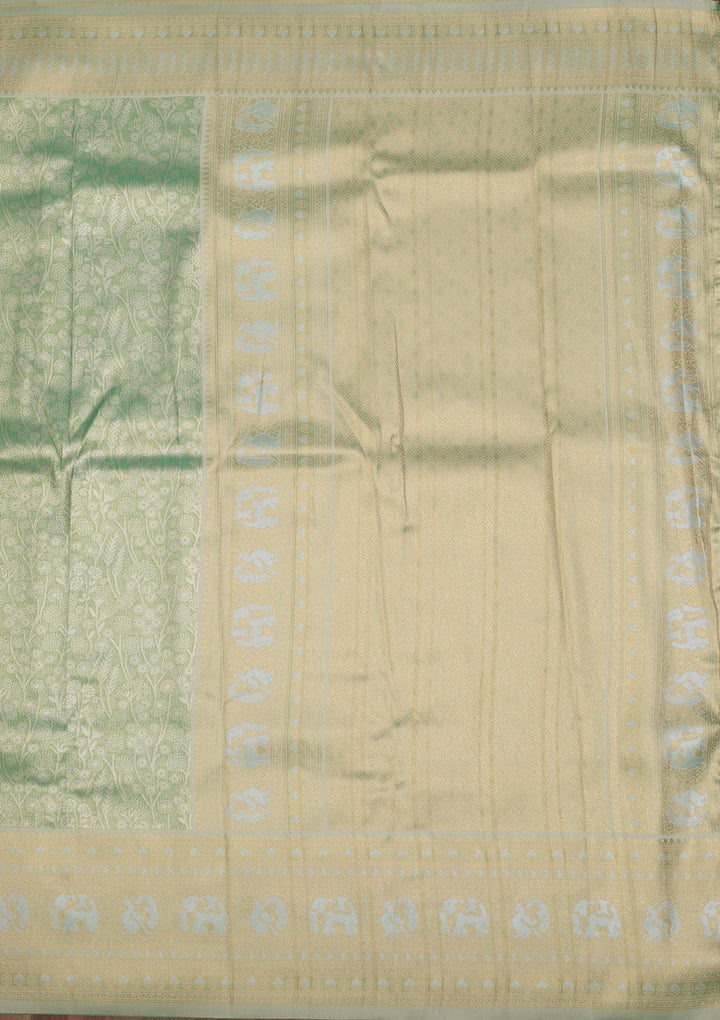 Sea Green Zariwork Art Silk Saree-Koskii