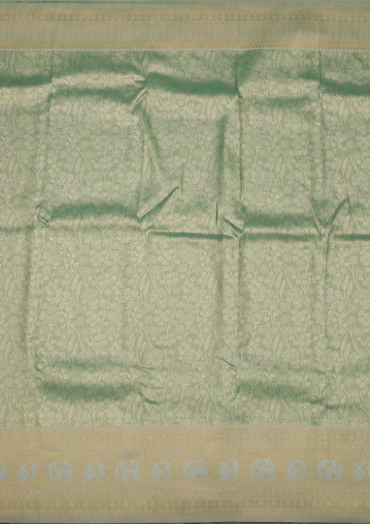 Sea Green Zariwork Art Silk Saree-Koskii