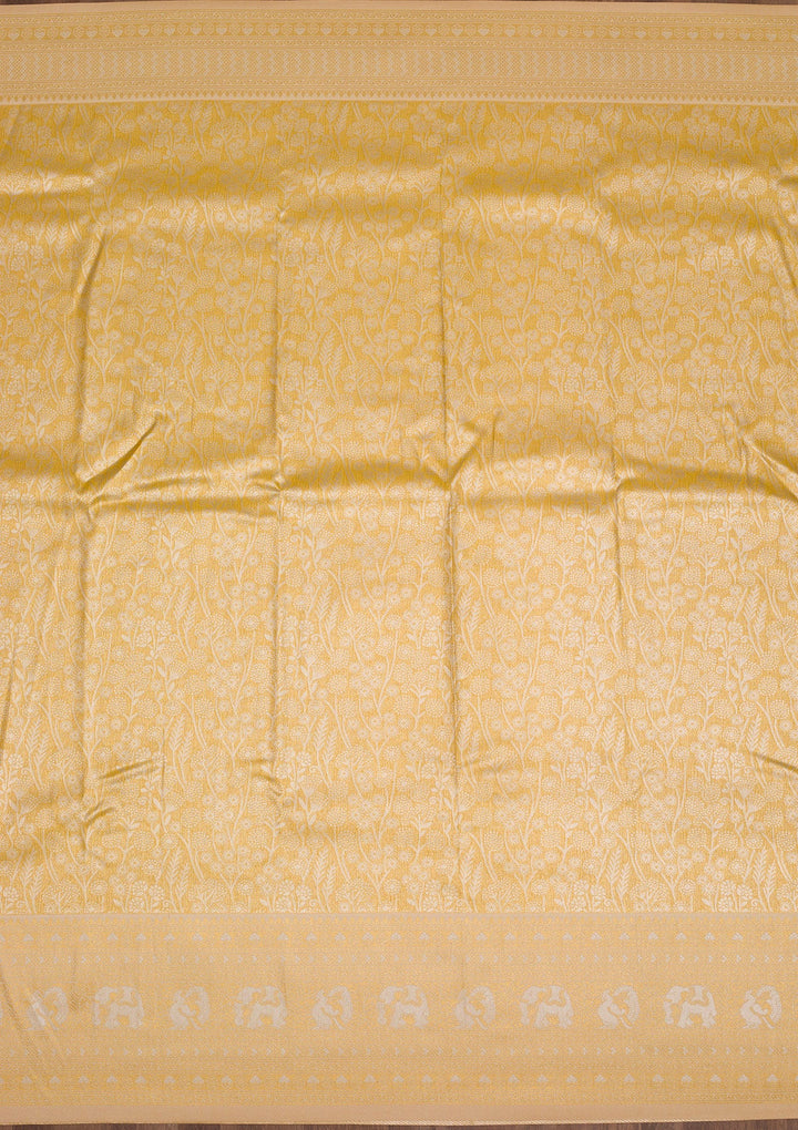 Yellow Zariwork Art Silk Saree-Koskii