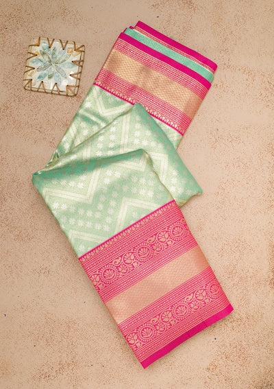 Sea Green Zariwork Art Silk Saree-Koskii