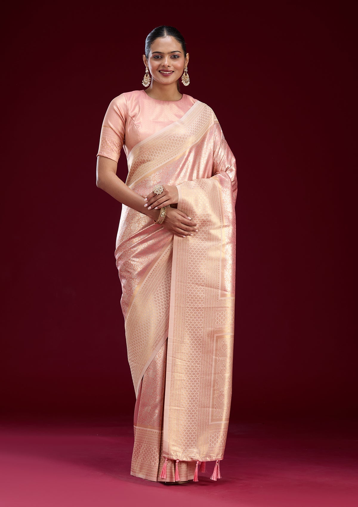 Pink Sequins Tissue Saree-Koskii