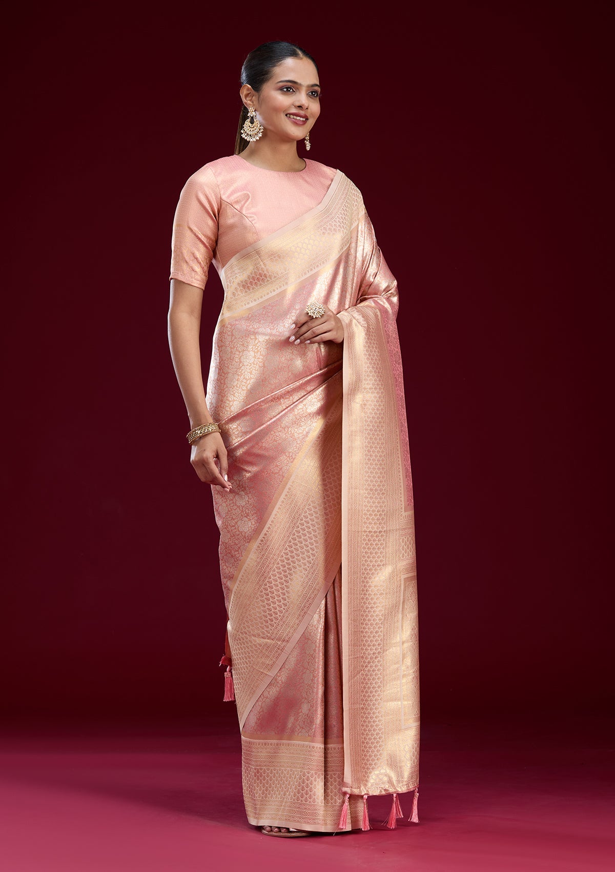 Pink Sequins Tissue Saree-Koskii