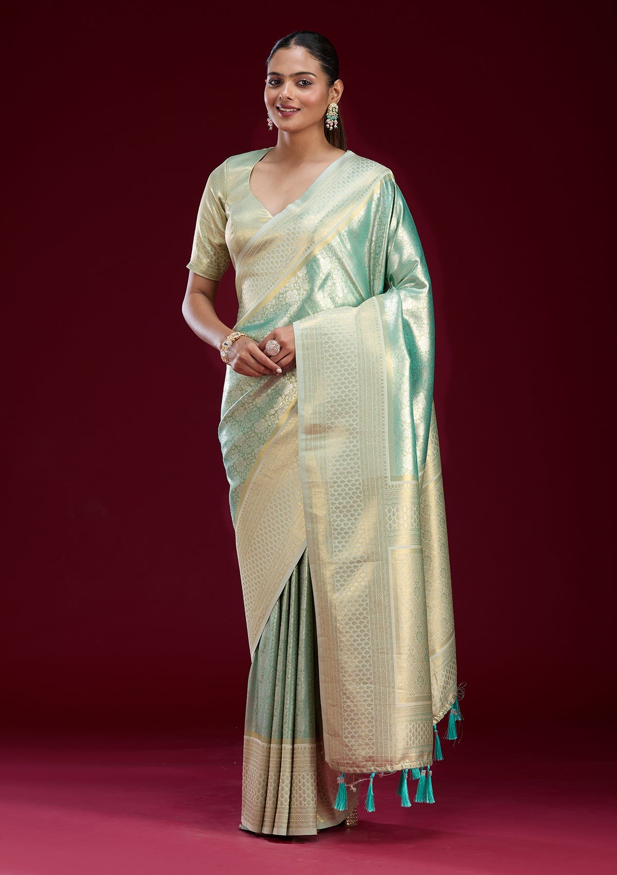 Cream Cutdana Chiffon Saree-Koskii