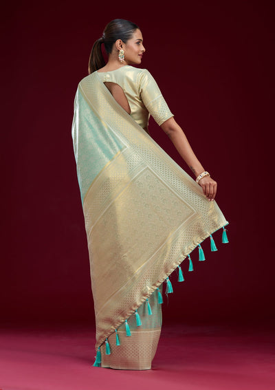 Cream Cutdana Chiffon Saree-Koskii