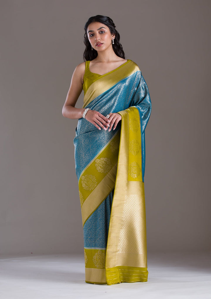 Blue Zariwork Art Silk Saree-Koskii