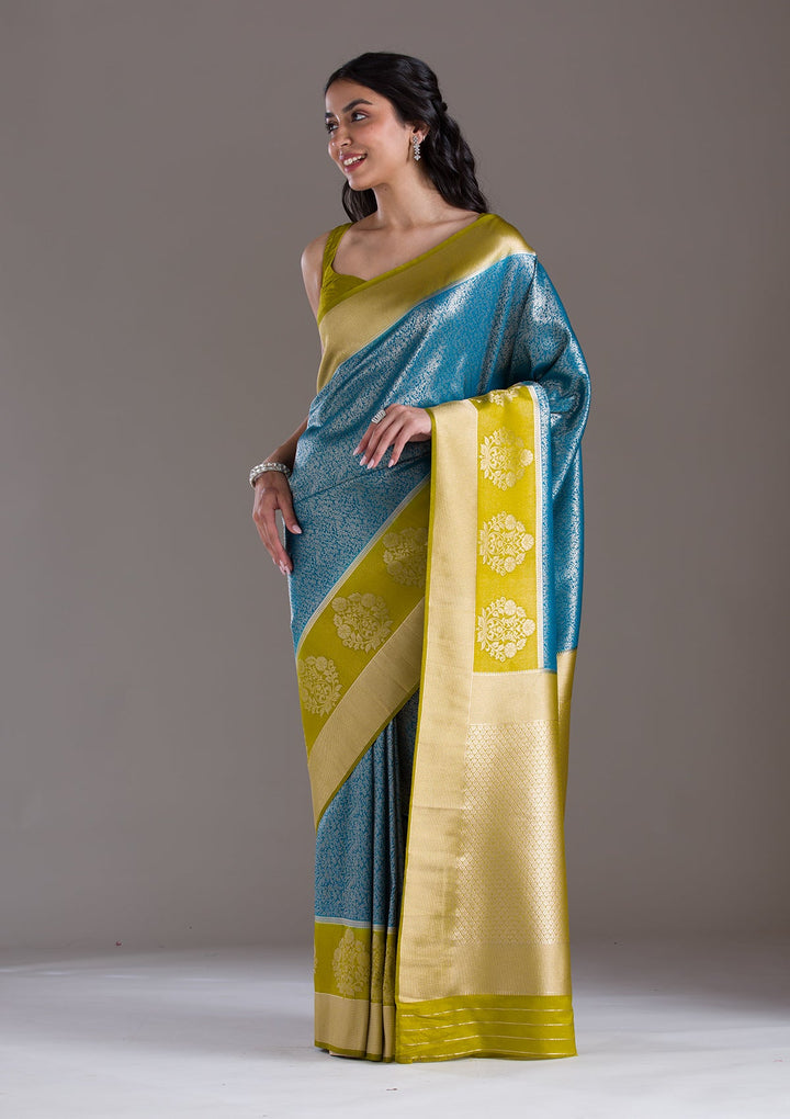 Blue Zariwork Art Silk Saree-Koskii