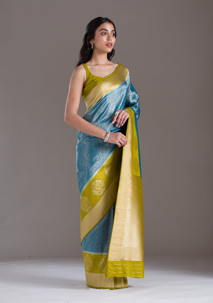 Blue Zariwork Art Silk Saree-Koskii