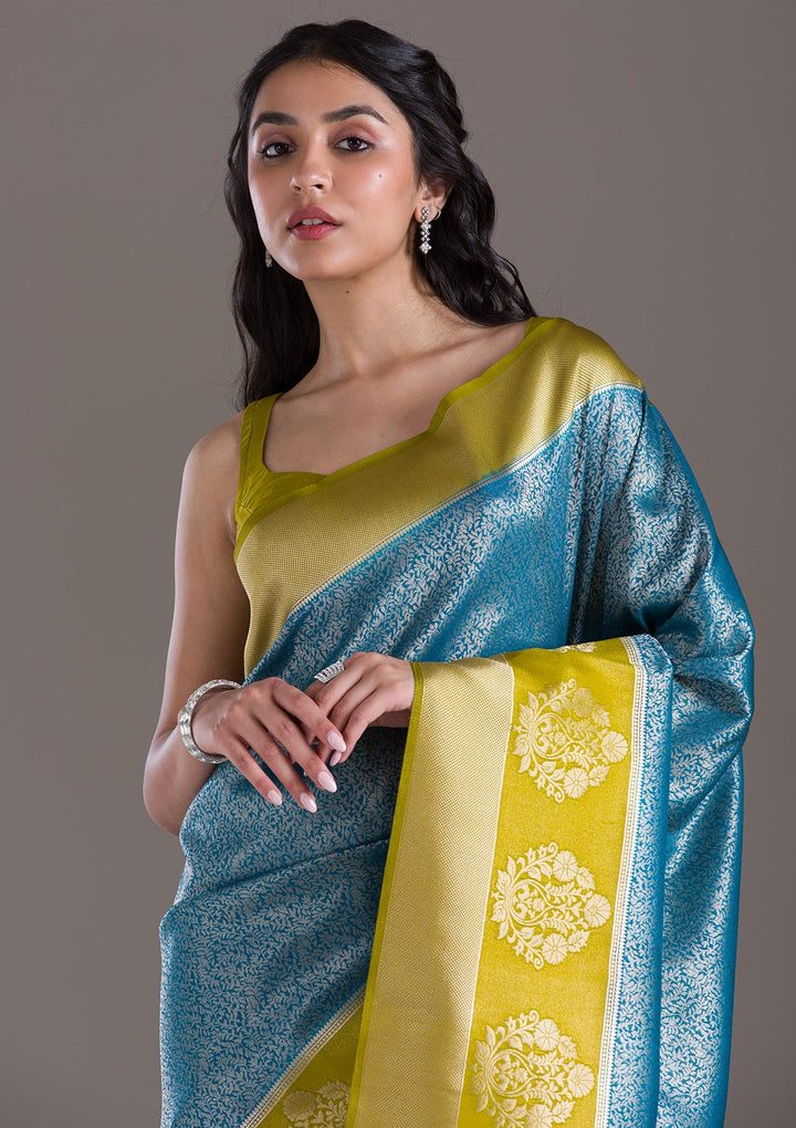 Blue Zariwork Art Silk Saree-Koskii