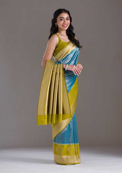 Blue Zariwork Art Silk Saree-Koskii