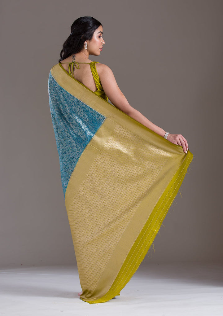 Blue Zariwork Art Silk Saree-Koskii