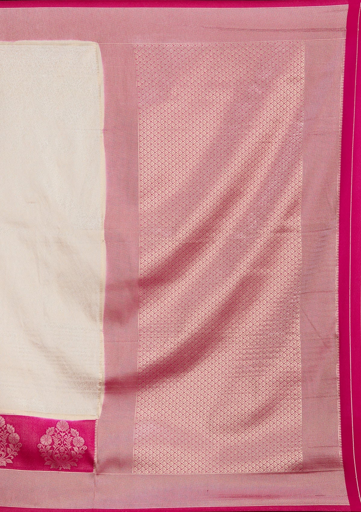 Cream Cutdana Chiffon Saree-Koskii