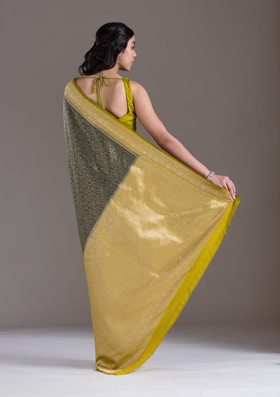 Bottle Green Zariwork Art Silk Saree-Koskii