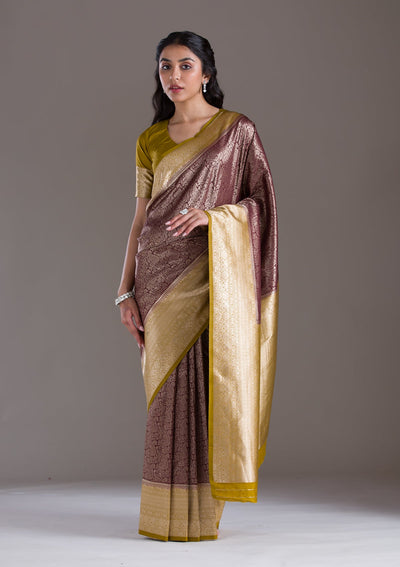 Dark Maroon Zariwork Art Silk Saree-Koskii