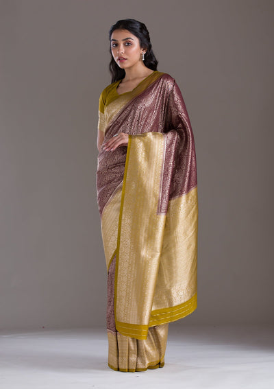 Dark Maroon Zariwork Art Silk Saree-Koskii