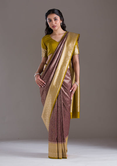 Dark Maroon Zariwork Art Silk Saree-Koskii