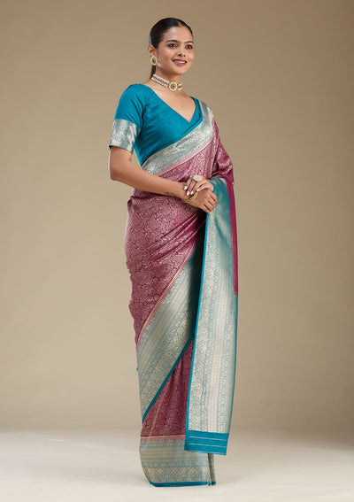 Peacock Green Zariwork Tissue Saree-Koskii