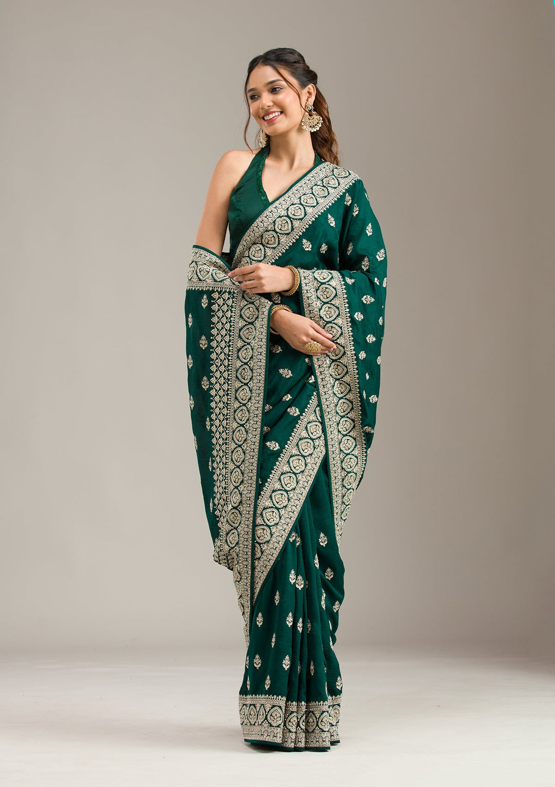 Navy Blue Threadwork Dola Silk Unstitched Salwar Suit-koskii