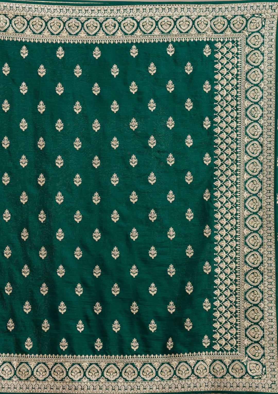 Bottle Green Threadwork Dola Silk Unstitched Salwar Suit-koskii