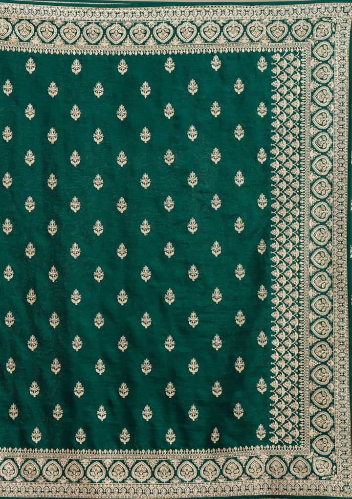 Bottle Green Threadwork Dola Silk Unstitched Salwar Suit-koskii