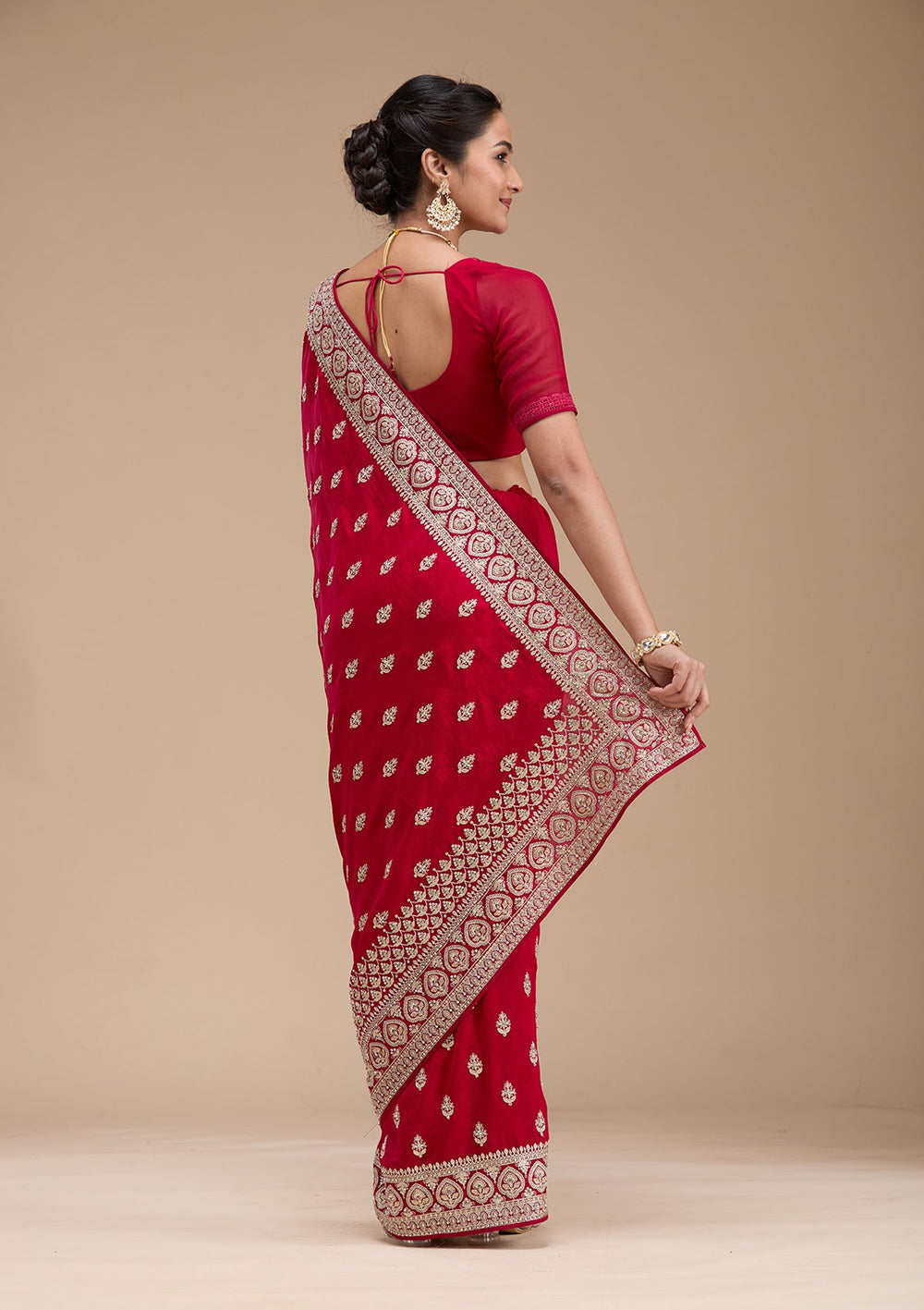 Rani Pink Stonework Soft Raw Silk Saree-koskii