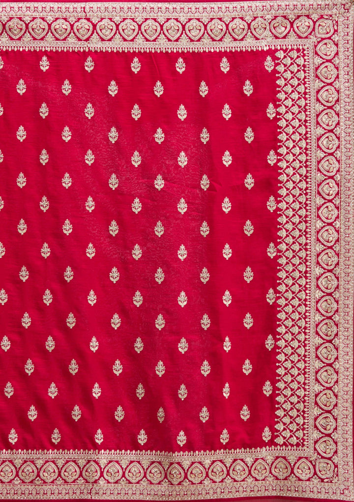 Rani Pink Stonework Soft Raw Silk Saree-koskii
