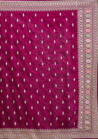 Wine Threadwork Soft Raw Silk Saree-koskii