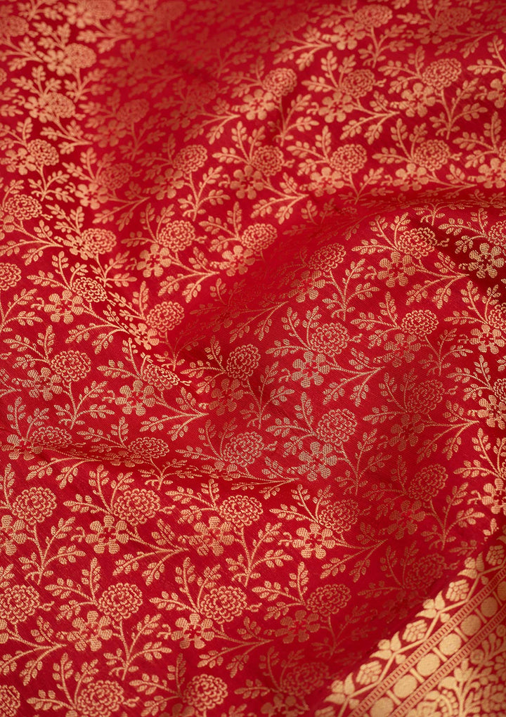 Red Zariwork Pure Silk Saree-Koskii