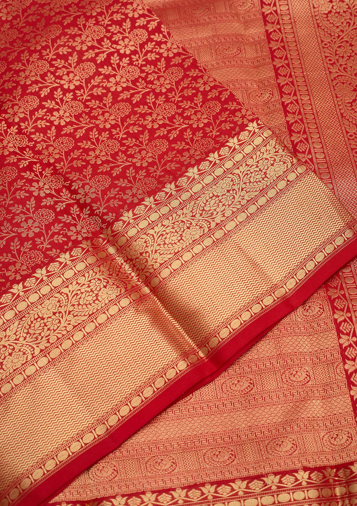 Red Zariwork Pure Silk Saree-Koskii