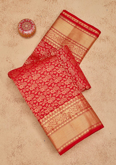 Red Zariwork Pure Silk Saree-Koskii