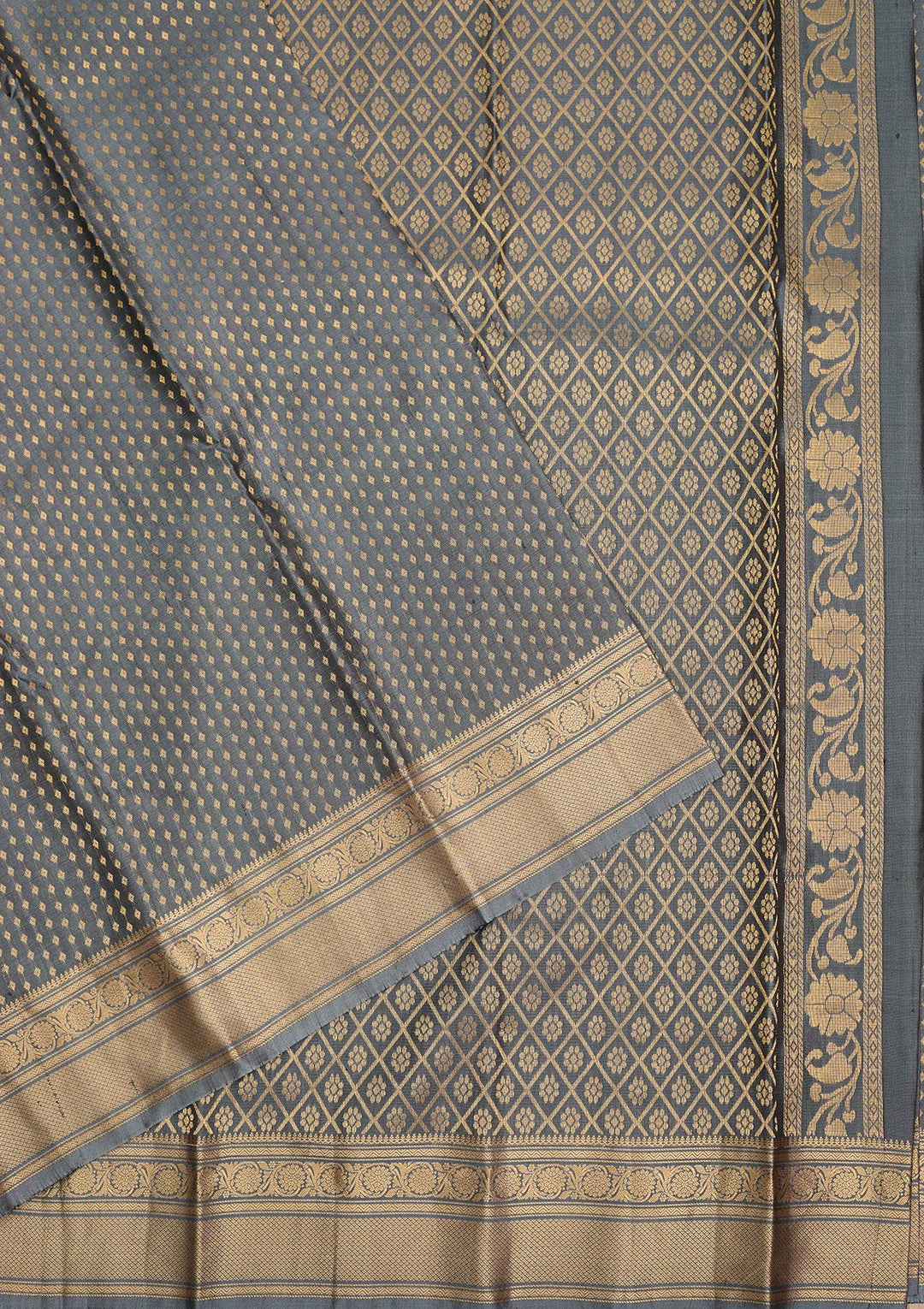Grey Zariwork Pure Silk Saree-Koskii