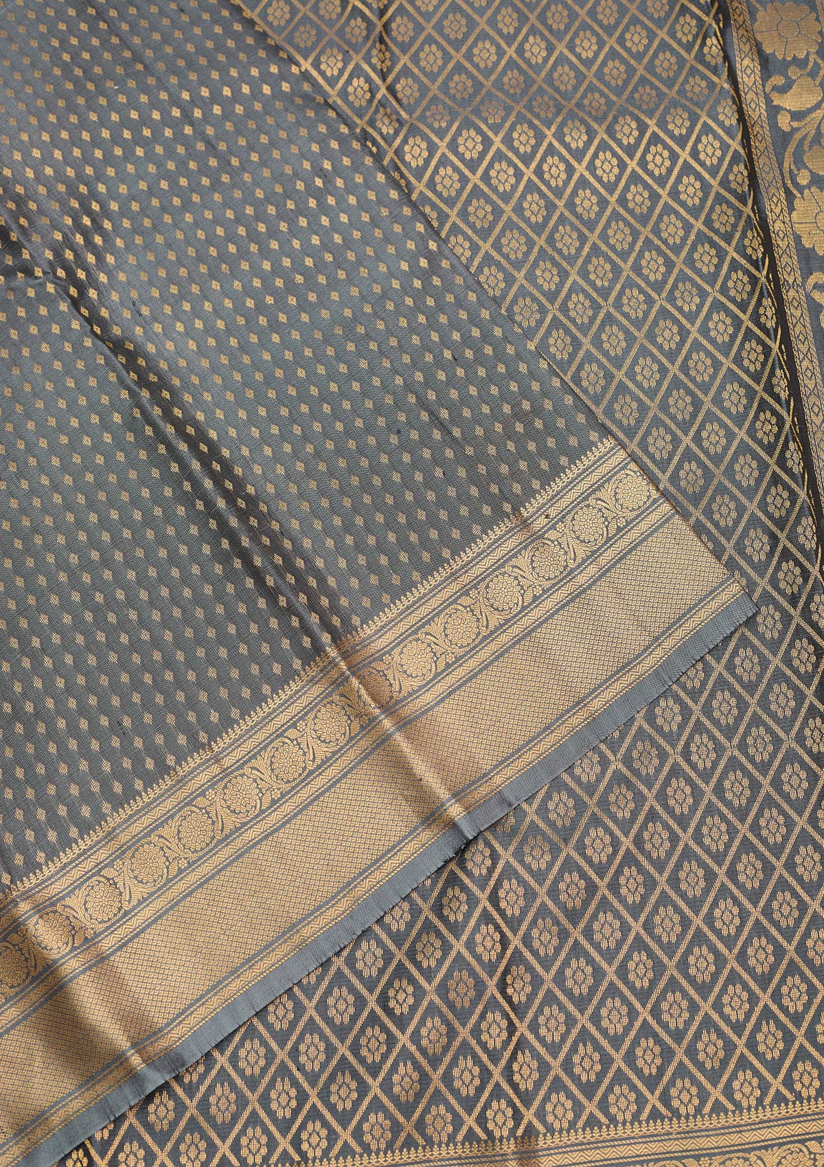 Grey Zariwork Pure Silk Saree-Koskii