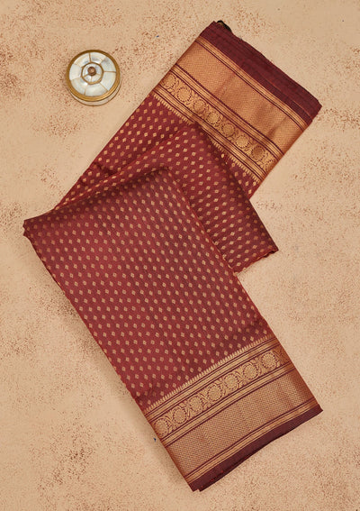 Maroon Zariwork Pure Silk Saree-Koskii