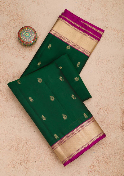 Bottle Green Zariwork Pure Silk Saree-Koskii