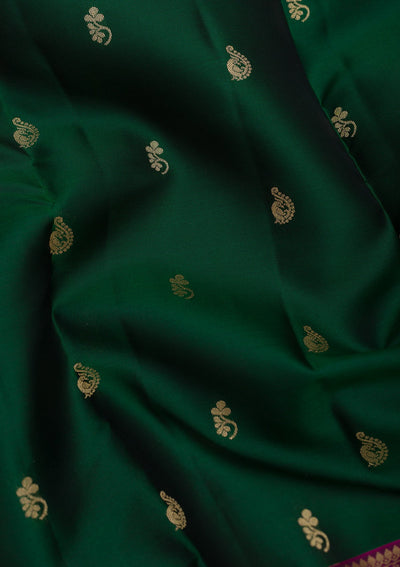 Bottle Green Zariwork Pure Silk Saree-Koskii