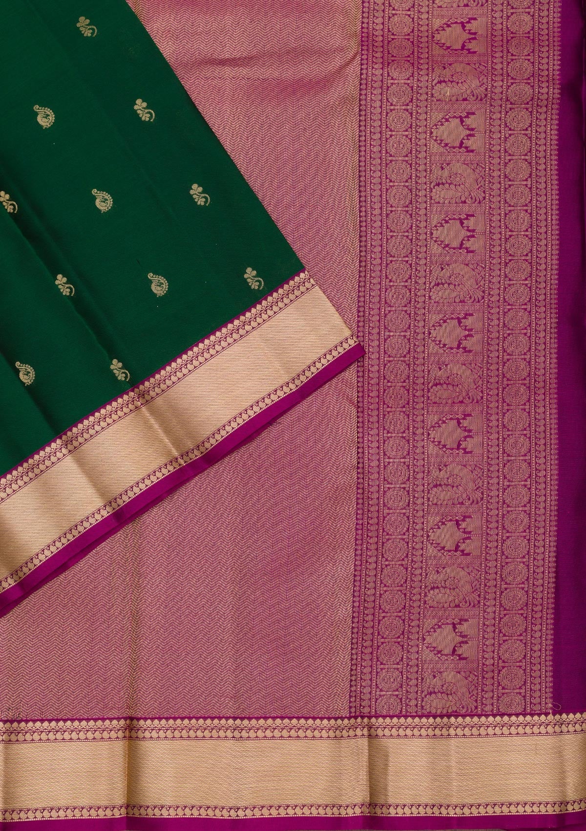 Bottle Green Zariwork Pure Silk Saree-Koskii