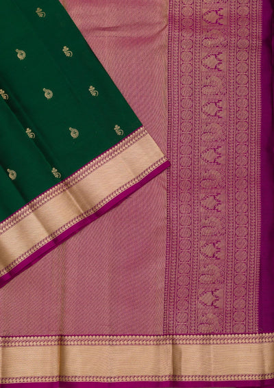 Bottle Green Zariwork Pure Silk Saree-Koskii