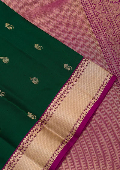 Bottle Green Zariwork Pure Silk Saree-Koskii