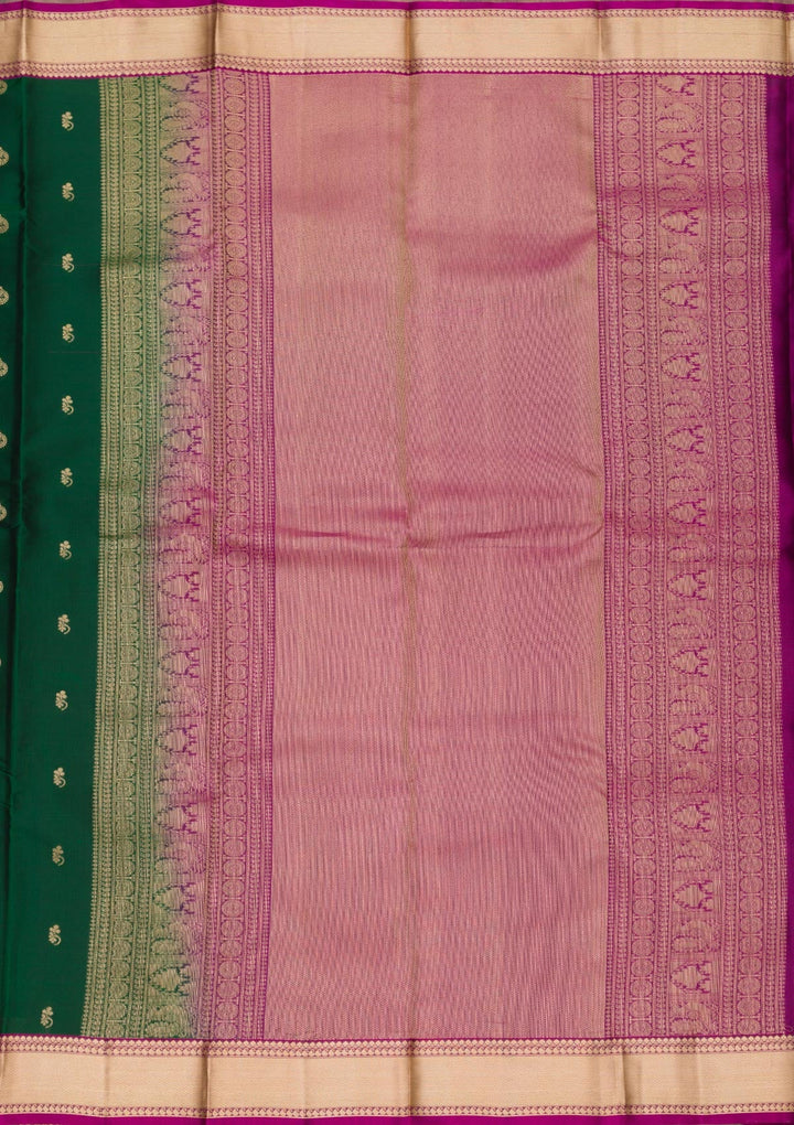 Bottle Green Zariwork Pure Silk Saree-Koskii