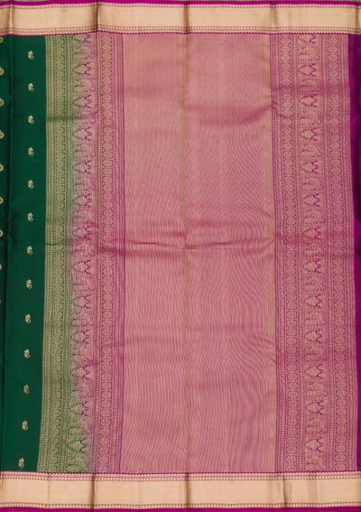 Bottle Green Zariwork Pure Silk Saree-Koskii