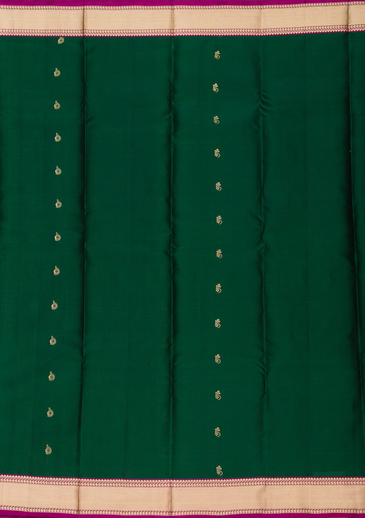 Bottle Green Zariwork Pure Silk Saree-Koskii