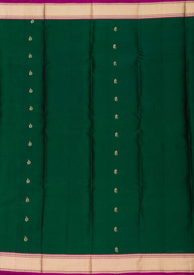 Bottle Green Zariwork Pure Silk Saree-Koskii