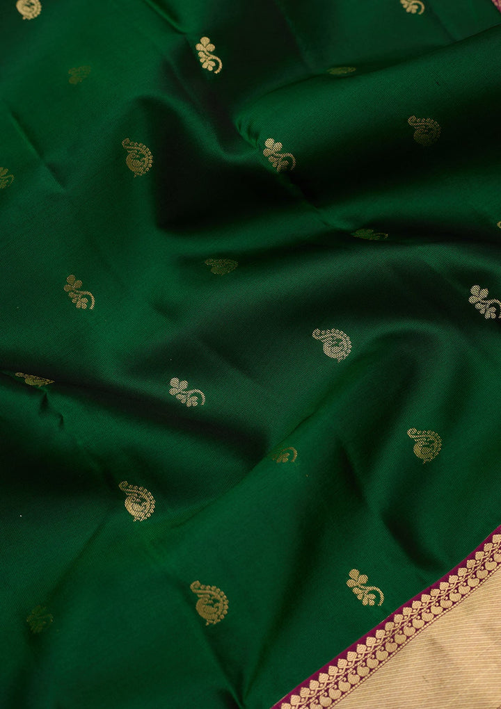 Bottle Green Zariwork Pure Silk Saree-Koskii