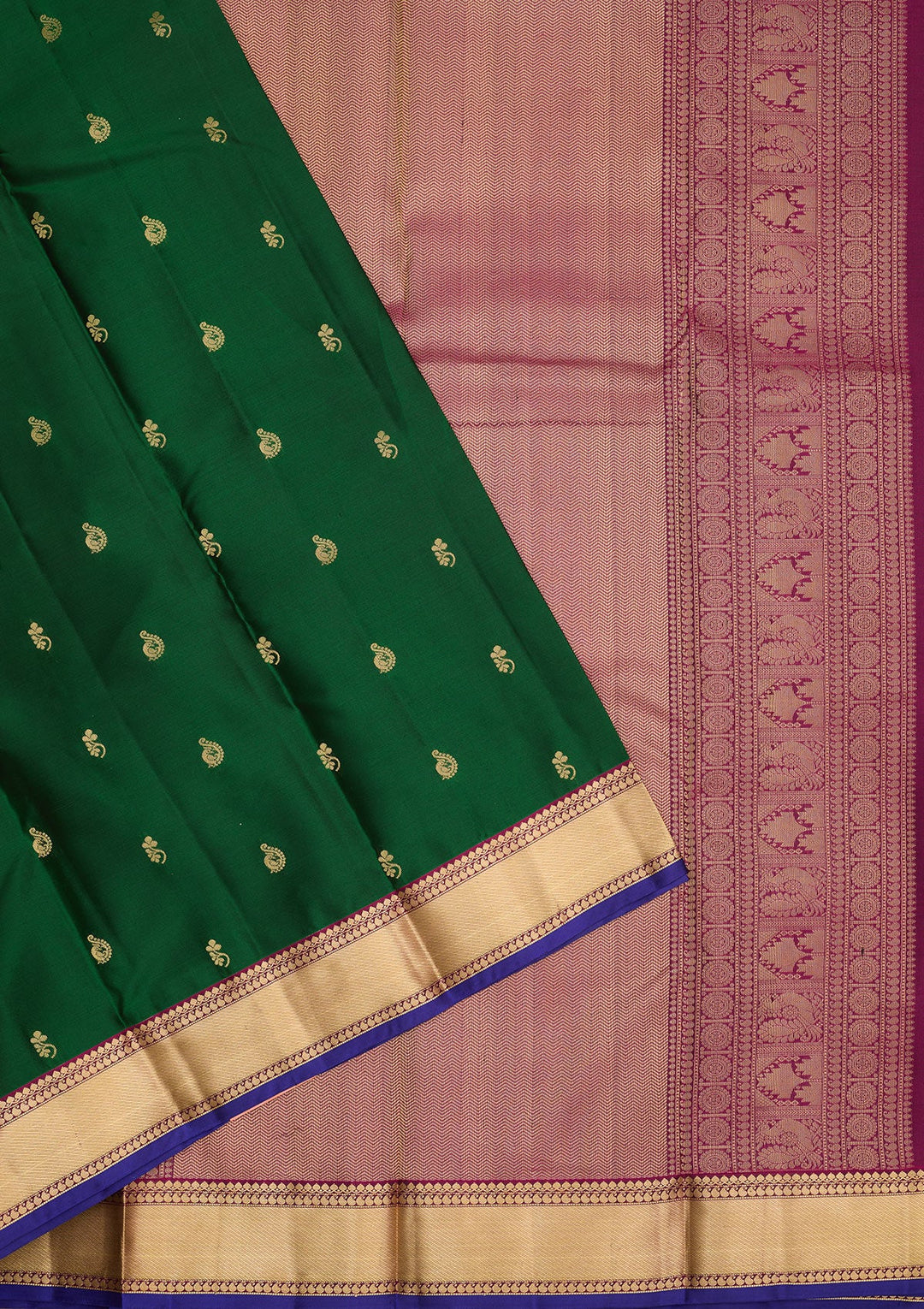 Bottle Green Zariwork Pure Silk Saree-Koskii