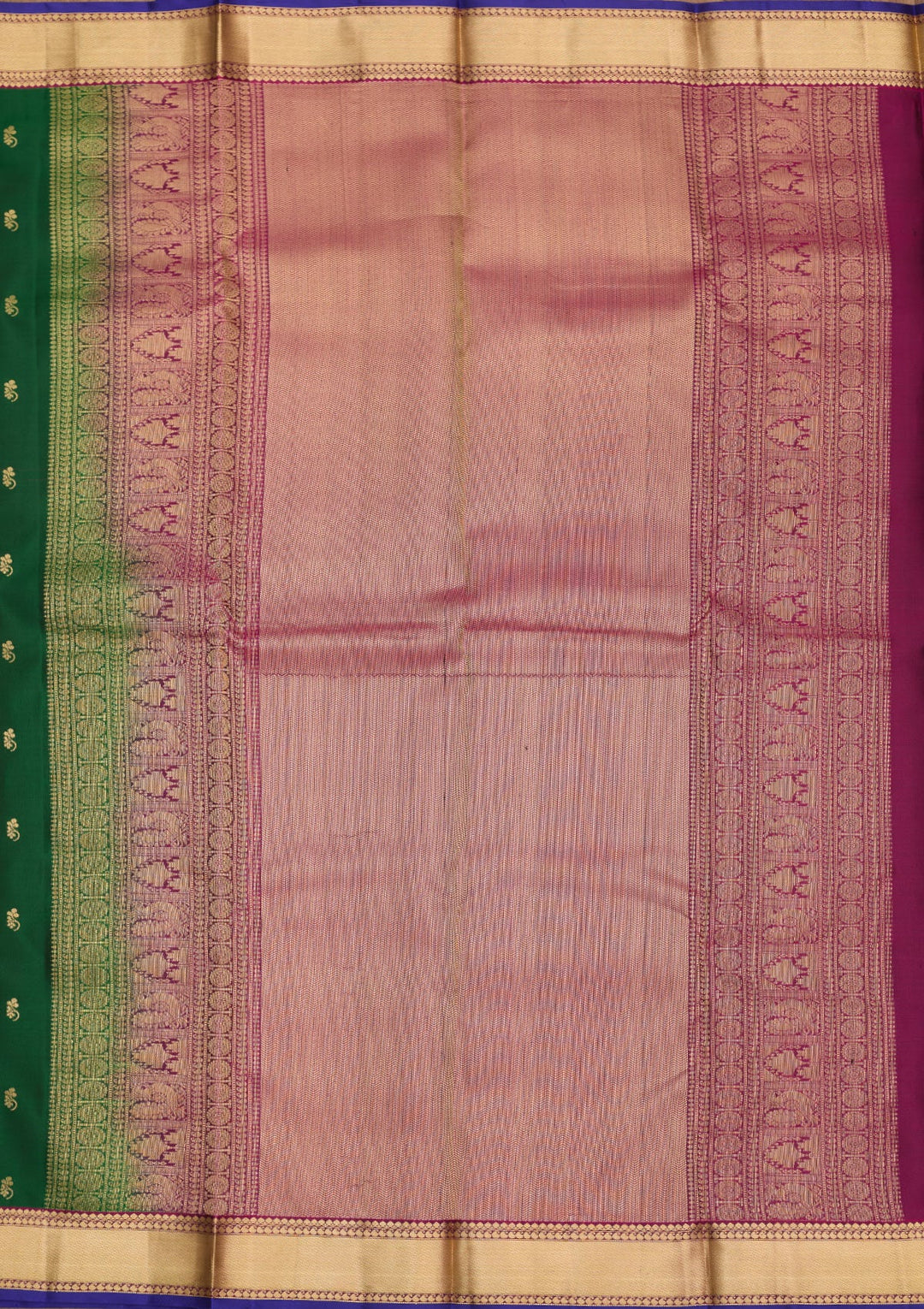 Bottle Green Zariwork Pure Silk Saree-Koskii