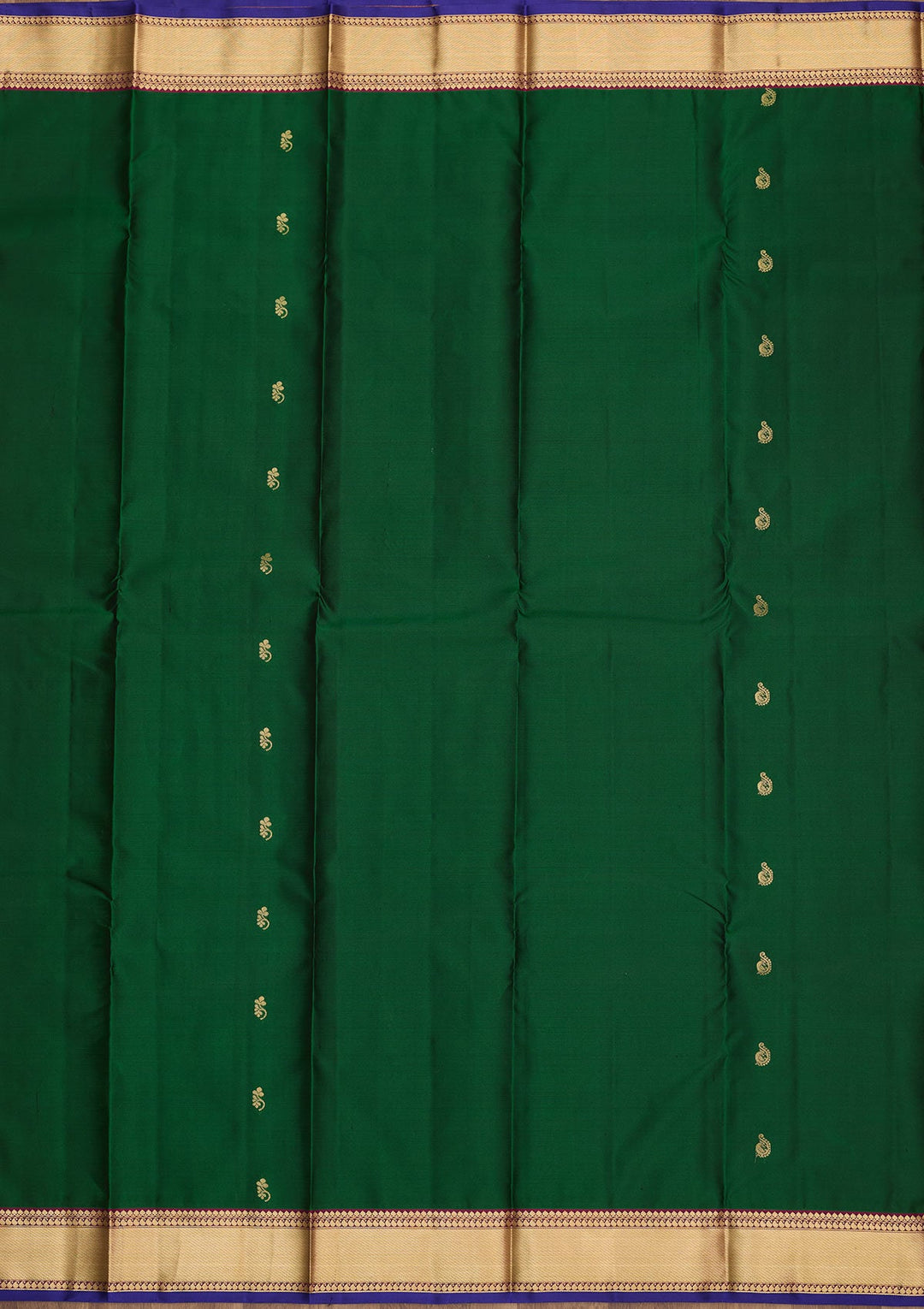 Bottle Green Zariwork Pure Silk Saree-Koskii