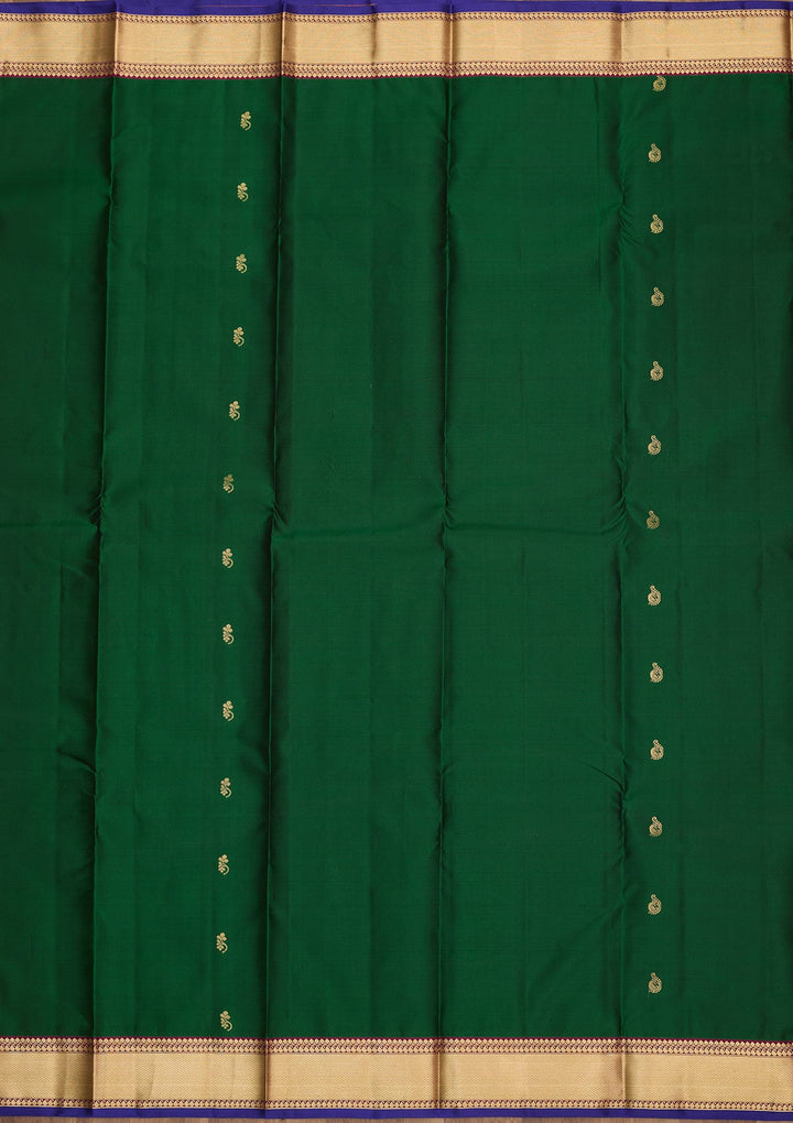 Bottle Green Zariwork Pure Silk Saree-Koskii
